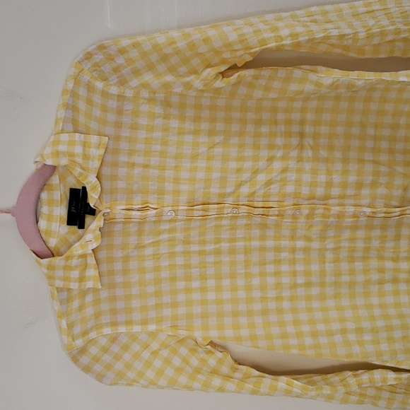 J Crew classic yellow check gingham airy, lightweight long sleeve button up. - Picture 2 of 7
